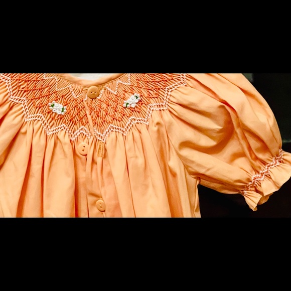 Tangerine Bishop Dress:Smocked Flowers & Pearls 6M - Picture 7 of 8